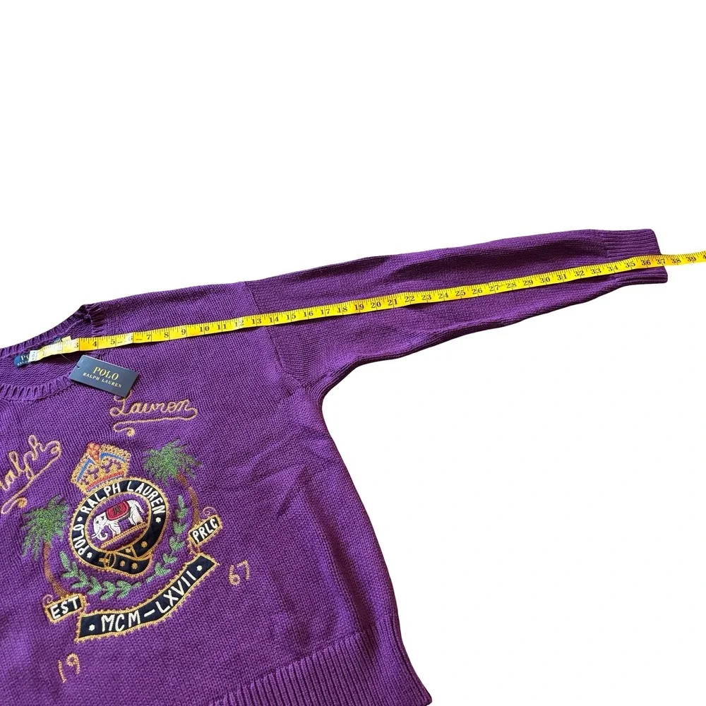 Polo Ralph Lauren Mens Purple Crest Embroidered Cotton Sweater Large NWT